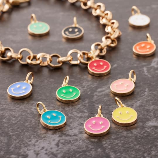 12 Pack: Enamel Smiley Face Charm Mix by Bead Landing™